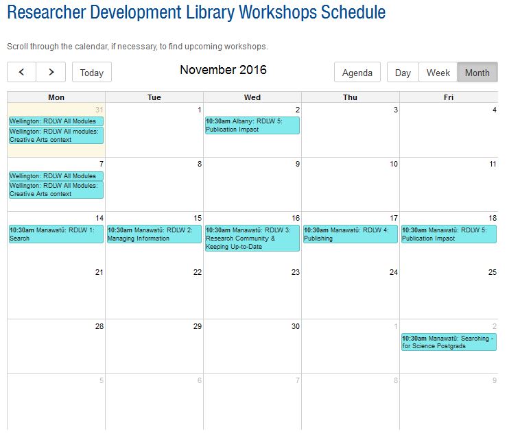 Researcher Development Library Workshops November 2016