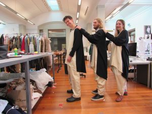 Donning Catherine Bagnall's costumes for the 'Becoming Penguin' walk are fourth year fashion students Jacob Coutie, Jordie Agnew and Hannah Tate. 