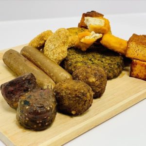 Board with plant-based meat analogues