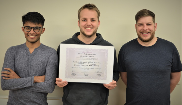 Andrew, Sid and Nick proudly present their first place certificate.